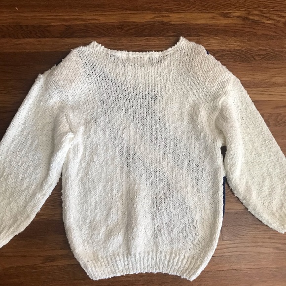 vintage 80s popcorn sweater S M white blue shoulder pads slouchy - Picture 3 of 5